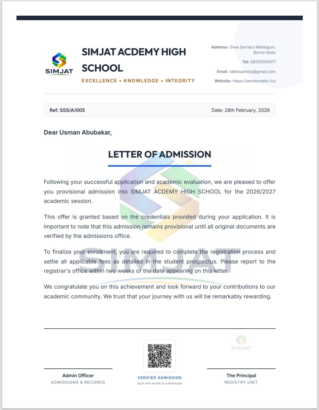 Admission Letter Generator